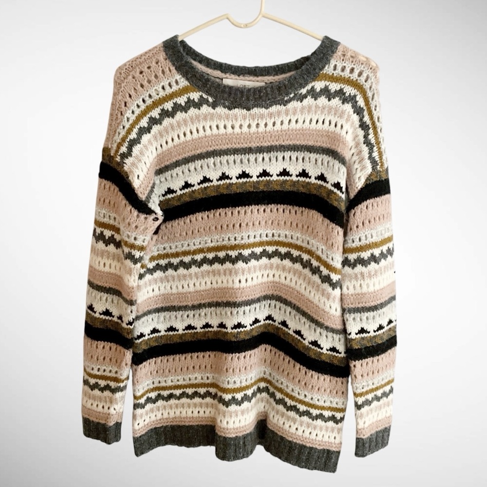 Loft Chunky Striped Open Knit Sweater Long Sleeves